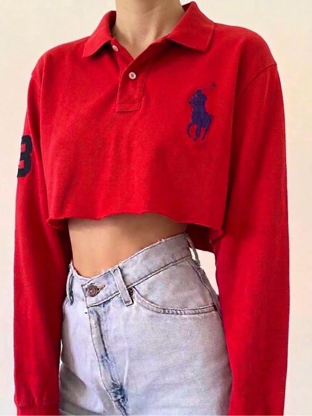 Polo by Ralph Lauren Red Cropped Long-Sleeve Polo